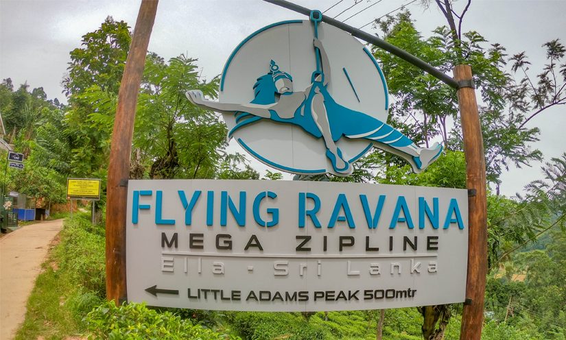 Flying Ravana Zipline signboard at Ella Sri Lanka