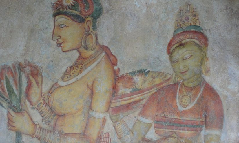 The Colourful murals located in the Cobra Hood Cave at Sigiriya